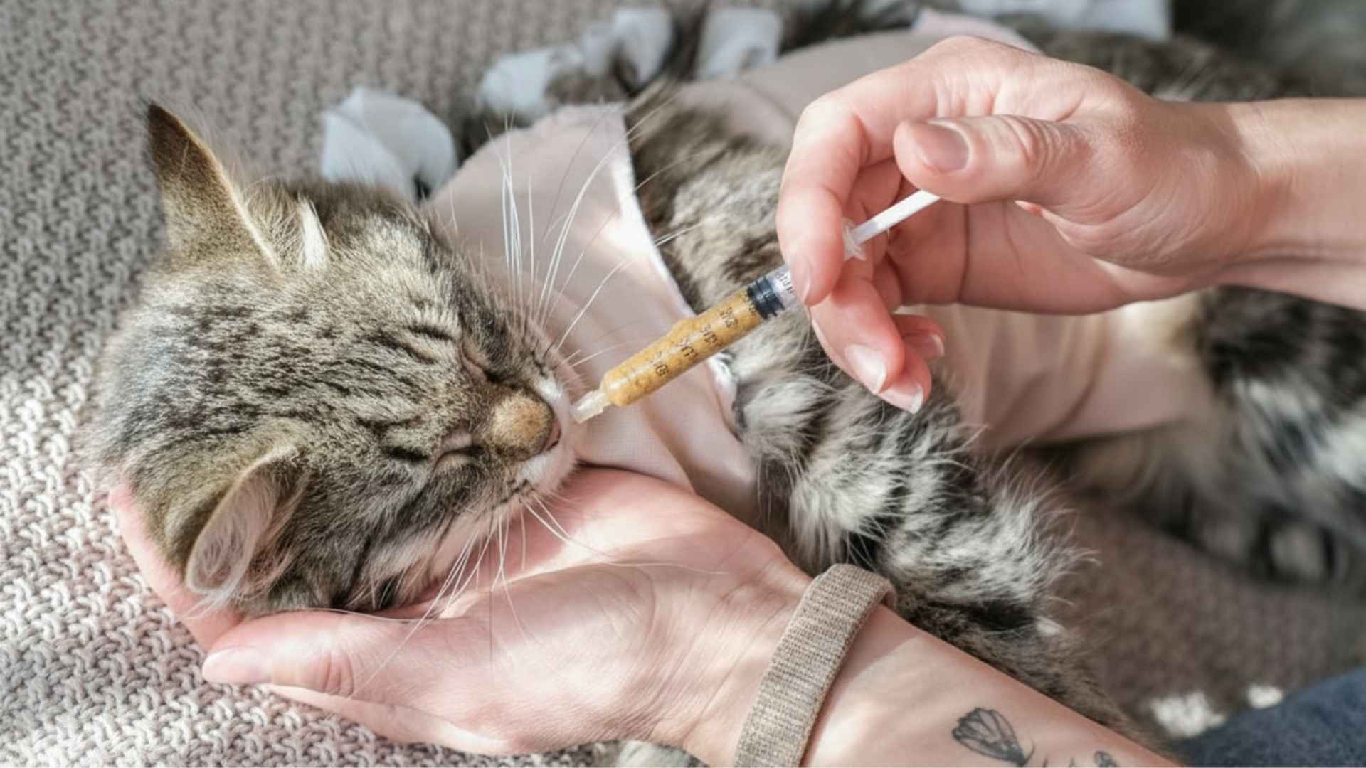 gato con alimentacion asistida
